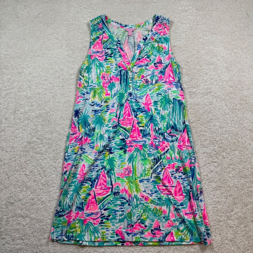 Lilly Pulitzer Essie Dress Salt in the Air Womens Medium Tropical Sleeveless - Picture 2 of 7